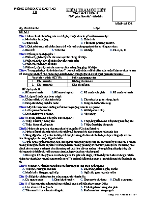 Đề kiểm tra một tiết Sinh học lớp 8 (Kèm đáp án)